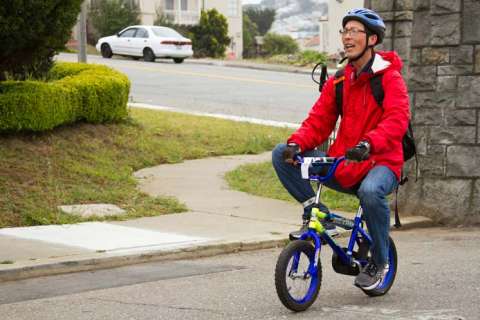 [Bart Kay on a tiny bike]